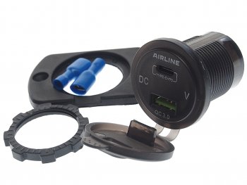1 339 р. Розетка автомобильная встраиваемая влагозащищенная 12-24V 1 USB + 1 Type C (6.5V 3А + 5V 3А) AIRLINE AIRLINE aebj200  с доставкой в г. Майкоп. Увеличить фотографию 1