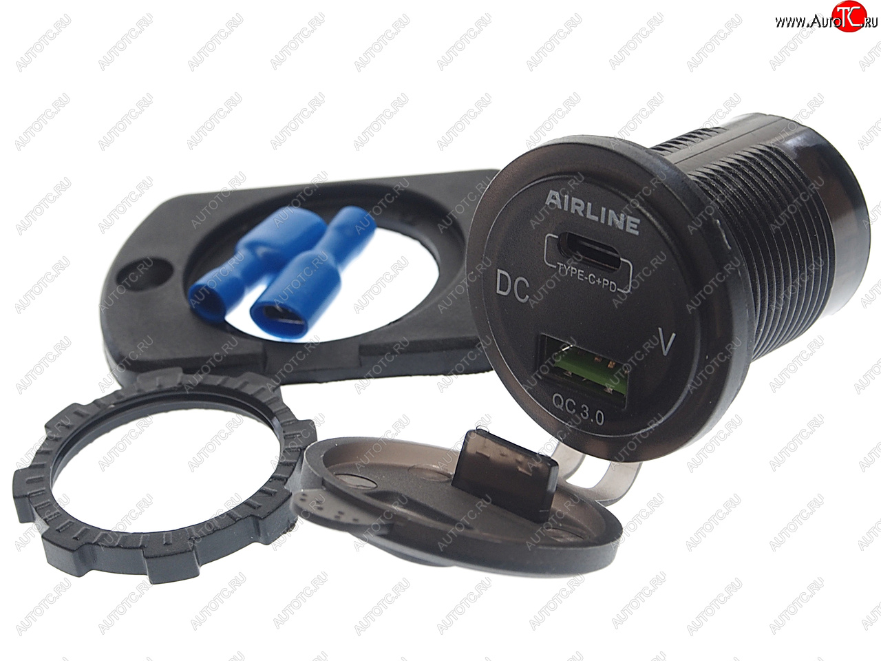1 339 р. Розетка автомобильная встраиваемая влагозащищенная 12-24V 1 USB + 1 Type C (6.5V 3А + 5V 3А) AIRLINE AIRLINE aebj200  с доставкой в г. Майкоп