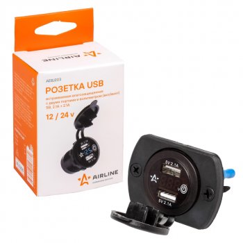 1 199 р. Розетка автомобильная встраиваемая влагозащищенная 12-24V 2USB (2.1A + 2.1A) AIRLINE AIRLINE aebj203  с доставкой в г. Майкоп. Увеличить фотографию 5