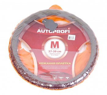 1 039 р. Оплетка руля (M) 37-39см серая натуральная кожа AUTOPROFI AUTOPROFI ap-156 d.gy (m)  с доставкой в г. Майкоп. Увеличить фотографию 1