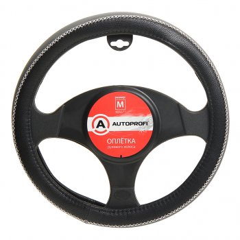 1 069 р. Оплетка руля (M) 37-39см черно-серая экокожа прострочка по ободу AUTOPROFI AUTOPROFI ap-1931 bkgy (m)  с доставкой в г. Майкоп. Увеличить фотографию 1