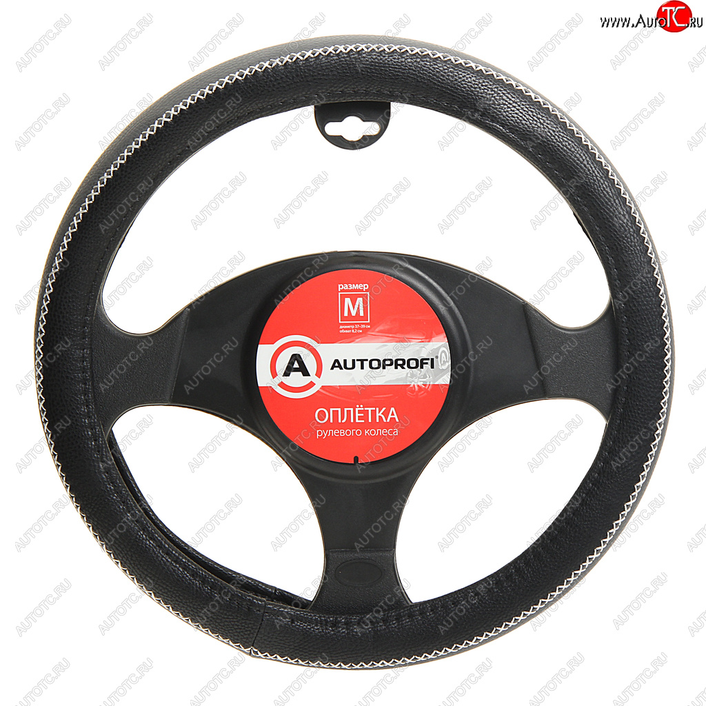 1 069 р. Оплетка руля (M) 37-39см черно-серая экокожа прострочка по ободу AUTOPROFI AUTOPROFI ap-1931 bkgy (m)  с доставкой в г. Майкоп