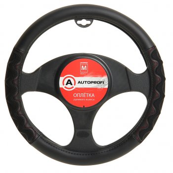 1 039 р. Оплетка руля (M) 37-39см черно-красная экокожа объемные вставки AUTOPROFI AUTOPROFI ap-1948 bkrd (m)  с доставкой в г. Майкоп. Увеличить фотографию 1