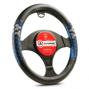 1 039 р. Оплетка руля (M) 37-39см черно-синяя экокожа 3D вставки AUTOPROFI AUTOPROFI ap-2050 bkbl (m)  с доставкой в г. Майкоп. Увеличить фотографию 1