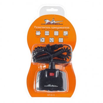 1 099 р. Разветвитель прикуривателя 2-х гнездовой 12V 2USB витой шнур AIRLINE AIRLINE asp-2u-11  с доставкой в г. Майкоп. Увеличить фотографию 1