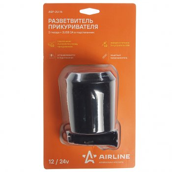 679 р. Разветвитель прикуривателя 2-х гнездовой 12V 2USB AIRLINE AIRLINE asp-2u-16  с доставкой в г. Майкоп. Увеличить фотографию 1