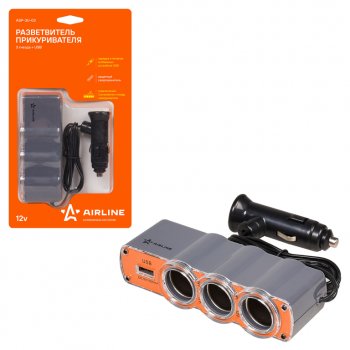 499 р. Разветвитель прикуривателя 3-х гнездовой 12V 1USB AIRLINE AIRLINE asp-3u-03  с доставкой в г. Майкоп. Увеличить фотографию 2