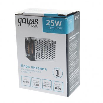 549 р. Блок питания светодиодной ленты 12V 25W IP20 Basic GAUSS GAUSS bt501  с доставкой в г. Майкоп. Увеличить фотографию 3
