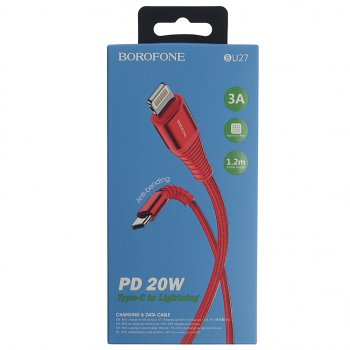 349 р. Кабель iPhone (5-)-USB Type C 1м красный BOROFONE BOROFONE bu27 red BOROFONE bu27 red  с доставкой в г. Майкоп. Увеличить фотографию 2