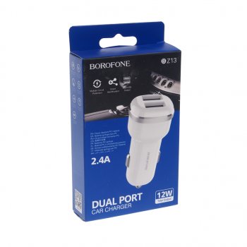 329 р. Устройство зарядное в прикуриватель 2USB 12V белое BOROFONE BOROFONE bz13 white  с доставкой в г. Майкоп. Увеличить фотографию 2