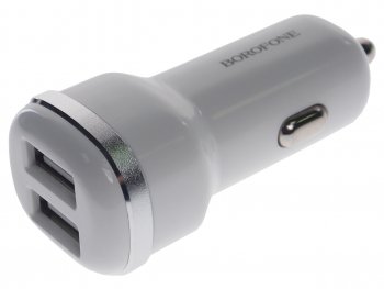 329 р. Устройство зарядное в прикуриватель 2USB 12V белое BOROFONE BOROFONE bz13 white  с доставкой в г. Майкоп. Увеличить фотографию 1