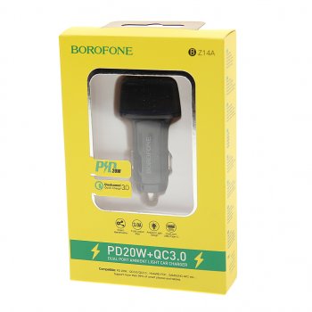 479 р. Устройство зарядное в прикуриватель 1USB + 1 Type C 12V черное BOROFONE BOROFONE bz14a black  с доставкой в г. Майкоп. Увеличить фотографию 1