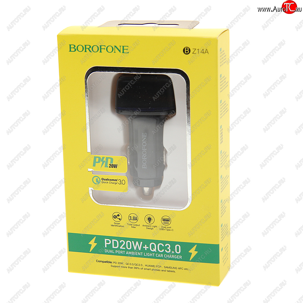 479 р. Устройство зарядное в прикуриватель 1USB + 1 Type C 12V черное BOROFONE BOROFONE bz14a black  с доставкой в г. Майкоп