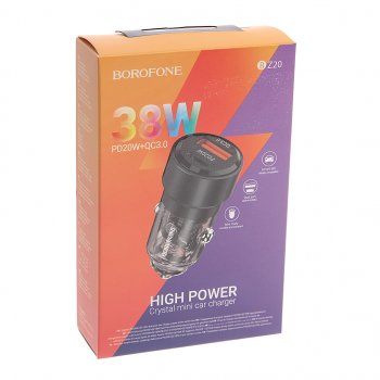 619 р. Устройство зарядное в прикуриватель 1USB + 1 Type C 12V BOROFONE BOROFONE bz20 transparent black  с доставкой в г. Майкоп. Увеличить фотографию 3