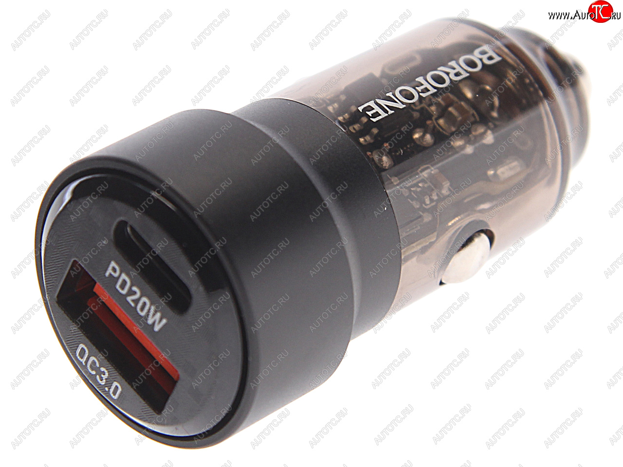 619 р. Устройство зарядное в прикуриватель 1USB + 1 Type C 12V BOROFONE BOROFONE bz20 transparent black  с доставкой в г. Майкоп