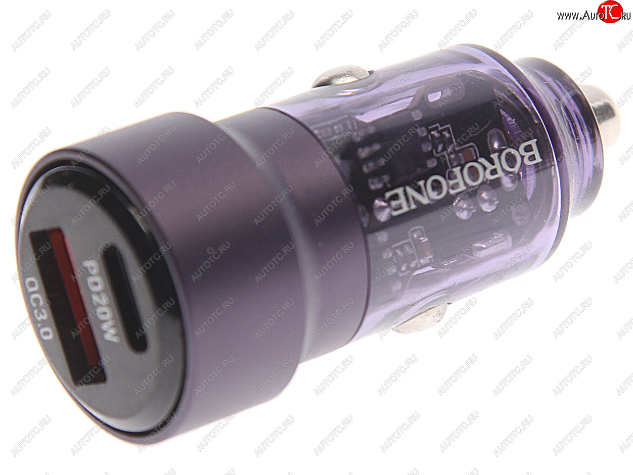 619 р. Устройство зарядное в прикуриватель 1USB + 1 Type C 12V BOROFONE BOROFONE bz20 transparent purple  с доставкой в г. Майкоп
