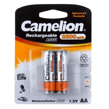 1 049 р. Батарейка AA HR6 1.2V аккумулятор Ni-MH 2500mAh блистер (2шт.) CAMELION CAMELION c-250aakcбл  с доставкой в г. Майкоп. Увеличить фотографию 1