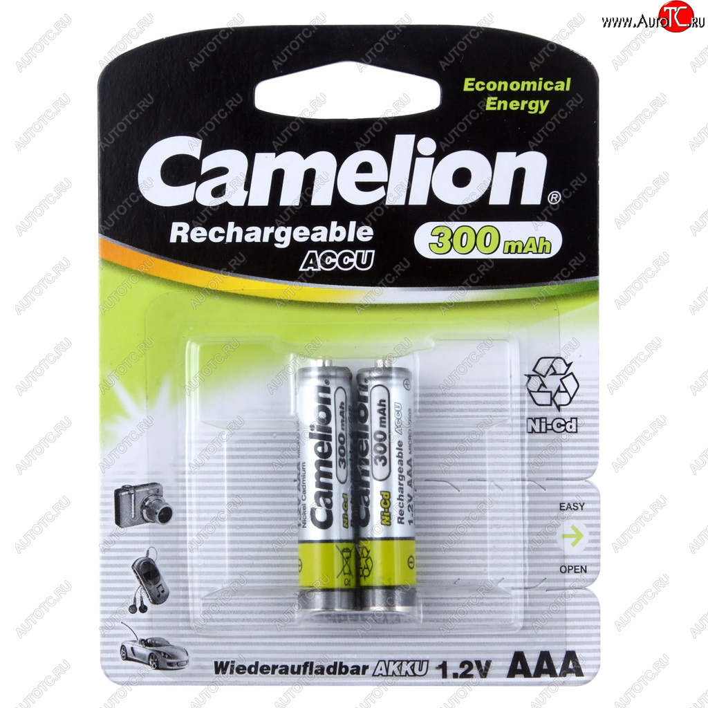 299 р. Батарейка AAA HR03 1.2V аккумулятор Ni-MH 300mAh блистер (2шт.) CAMELION CAMELION c-30aaakcбл  с доставкой в г. Майкоп