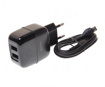 599 р. Устройство зарядное в розетку 2 USB 2.1A HOCO HOCO c77a black  с доставкой в г. Майкоп. Увеличить фотографию 1