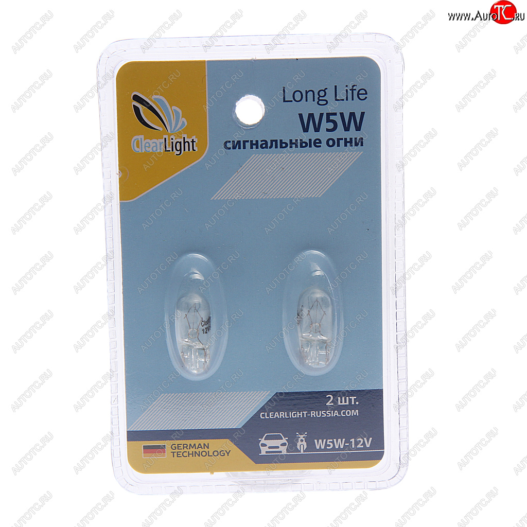 44 р. Лампа 12V W5W T10 W2.1x9.5d блистер (2шт.) CLEARLIGHT CLEARLIGHT cl-w5w-12v 2b  с доставкой в г. Майкоп