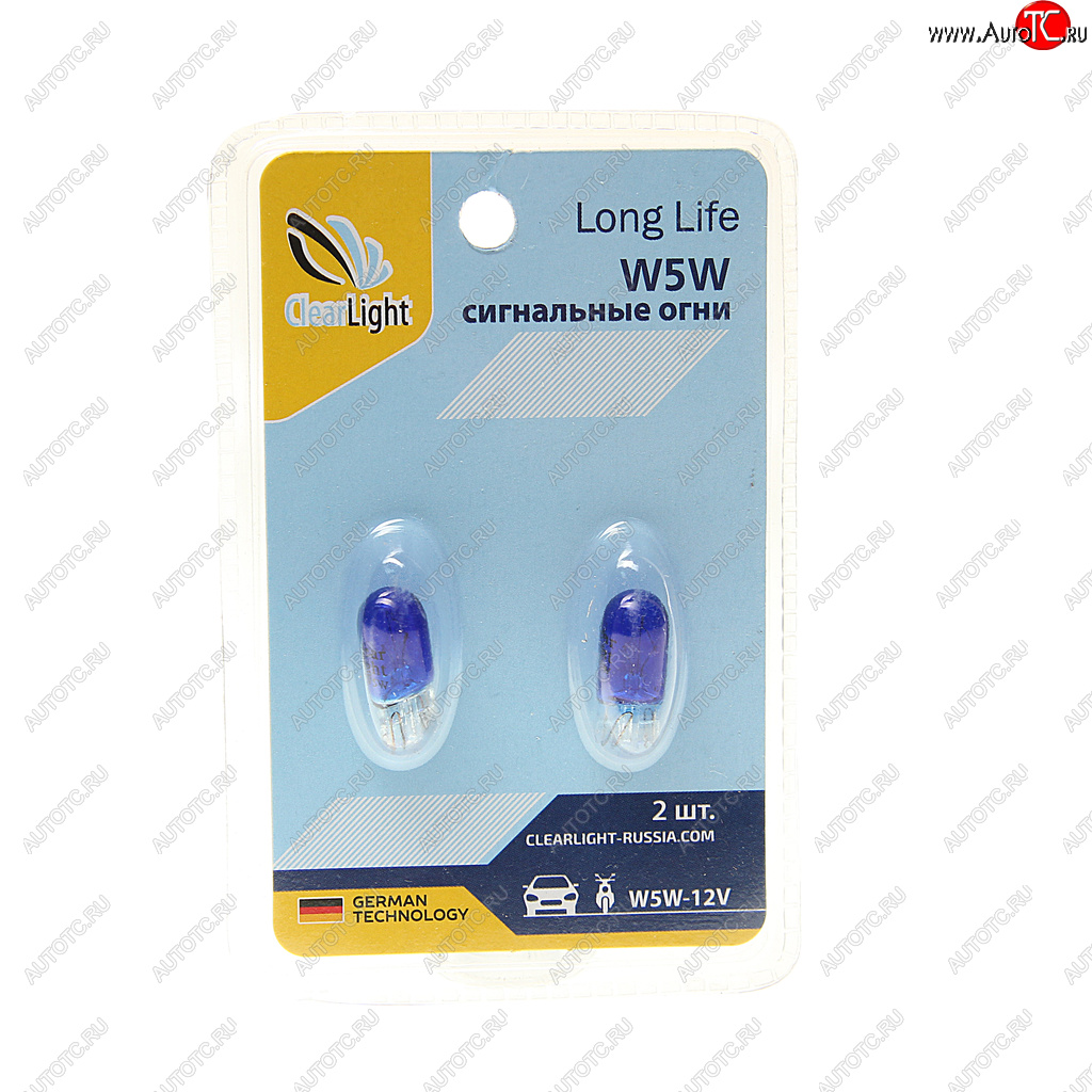 55 р. Лампа 12V W5W T10 W2.1x9.5d блистер (2шт.) CLEARLIGHT CLEARLIGHT cl-w5w-12v 2b (blue)  с доставкой в г. Майкоп