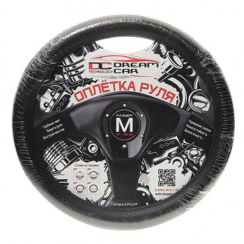 699 р. Оплетка руля (M) 37-39см чернаячерная нить экокожа Стандарт DREAMCAR DREAMCAR dc-000-0880475  с доставкой в г. Майкоп. Увеличить фотографию 1