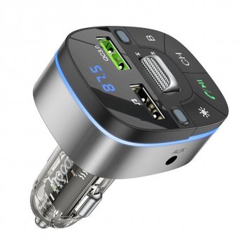 1 289 р. Устройство зарядное в прикуриватель с трансмиттером (bluetooth,hands free) HOCO HOCO e71 jazz black HOCO e71 jazz black  с доставкой в г. Майкоп. Увеличить фотографию 2