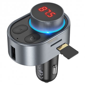 1 279 р. Устройство зарядное в прикуриватель с трансмиттером (bluetooth,hands free) HOCO HOCO e72 metal gray  с доставкой в г. Майкоп. Увеличить фотографию 2