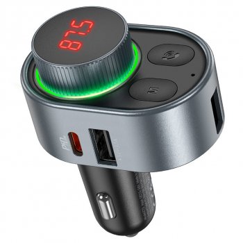 1 279 р. Устройство зарядное в прикуриватель с трансмиттером (bluetooth,hands free) HOCO HOCO e72 metal gray  с доставкой в г. Майкоп. Увеличить фотографию 1
