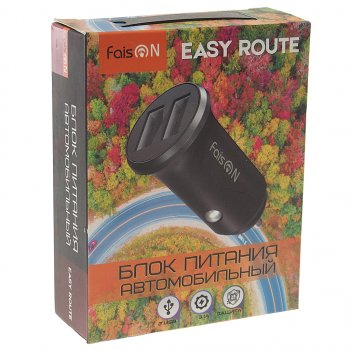 379 р. Устройство зарядное в прикуриватель 2USB 12V FAISON FAISON easy route black  с доставкой в г. Майкоп. Увеличить фотографию 3