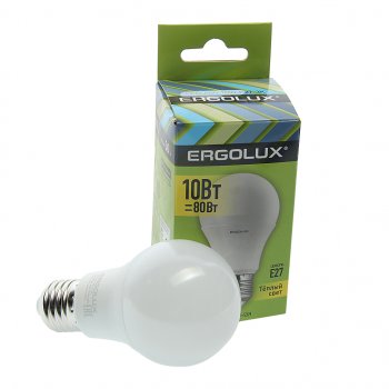 86 р. Лампа светодиодная E27 A60 10W (80W) 220V теплый ERGOLUX ERGOLUX el-led-a60-10w-e27-3k  с доставкой в г. Майкоп. Увеличить фотографию 1