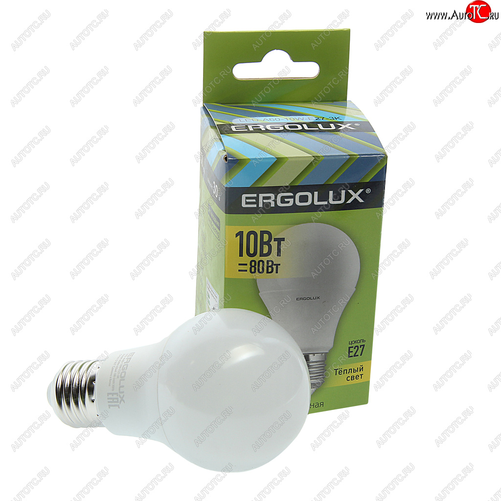 86 р. Лампа светодиодная E27 A60 10W (80W) 220V теплый ERGOLUX ERGOLUX el-led-a60-10w-e27-3k  с доставкой в г. Майкоп