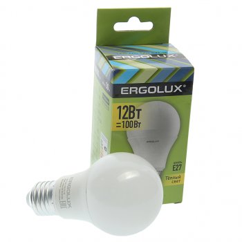 93 р. Лампа светодиодная E27 A60 12W (100W) 220V теплый ERGOLUX ERGOLUX el-led-a60-12w-e27-3k  с доставкой в г. Майкоп. Увеличить фотографию 1