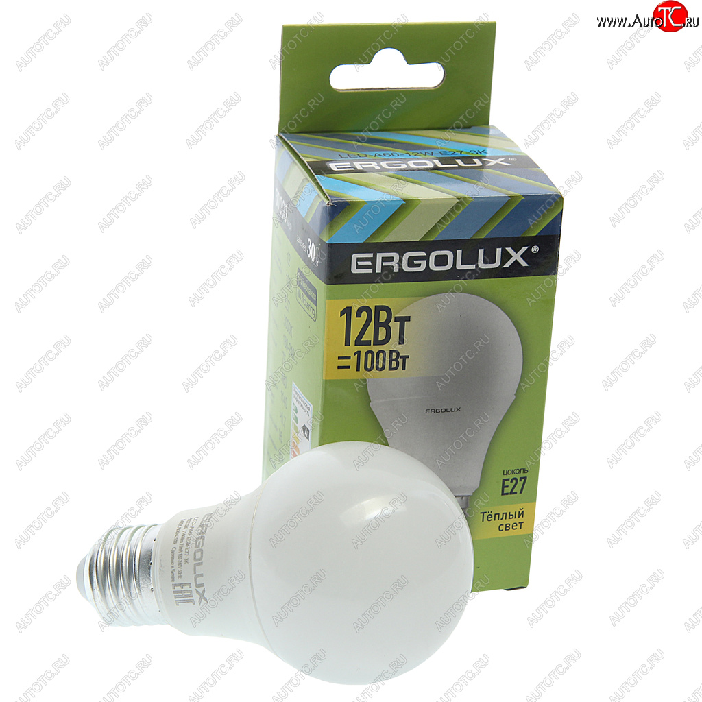 93 р. Лампа светодиодная E27 A60 12W (100W) 220V теплый ERGOLUX ERGOLUX el-led-a60-12w-e27-3k  с доставкой в г. Майкоп