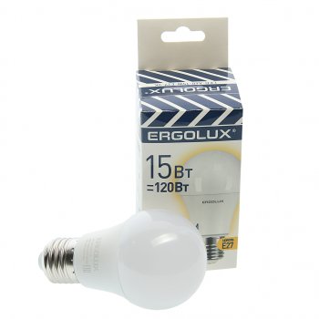 76 р. Лампа светодиодная E27 A60 15W (120W) 220V теплый ERGOLUX ERGOLUX el-led-a60-15w-e27-3k  с доставкой в г. Майкоп. Увеличить фотографию 1