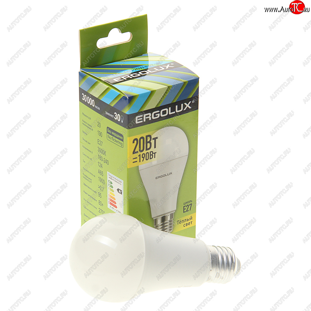 124 р. Лампа светодиодная E27 A60 20W (190W) 220V теплый ERGOLUX ERGOLUX el-led-a65-20w-e27-3k  с доставкой в г. Майкоп