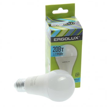 135 р. Лампа светодиодная E27 A65 20W (190W) 220V холодный ERGOLUX ERGOLUX el-led-a65-20w-e27-4k  с доставкой в г. Майкоп. Увеличить фотографию 1
