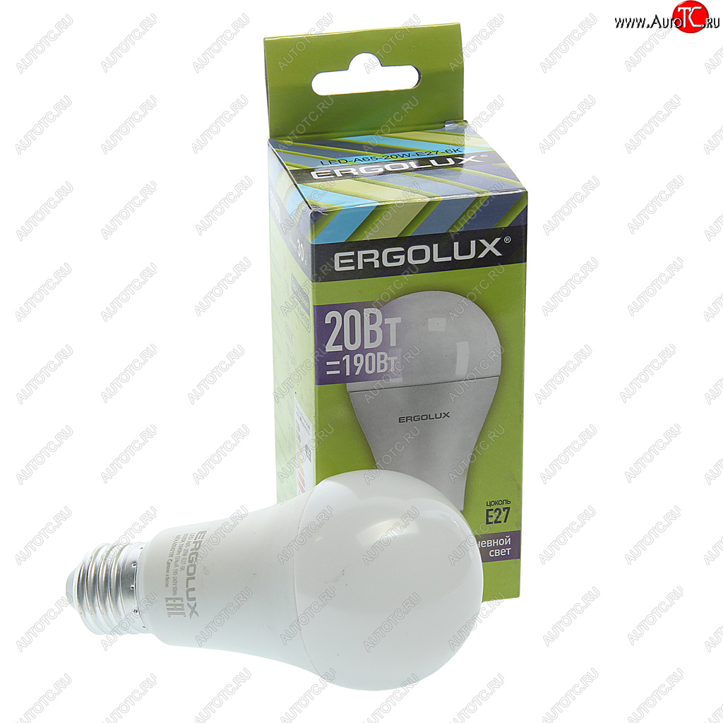 136 р. Лампа светодиодная E27 A65 20W (190W) 220V холодный ERGOLUX ERGOLUX el-led-a65-20w-e27-6k  с доставкой в г. Майкоп