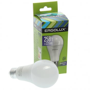 194 р. Лампа светодиодная E27 A65 25W (225W) 220V холодный ERGOLUX ERGOLUX el-led-a65-25w-e27-6k  с доставкой в г. Майкоп. Увеличить фотографию 1
