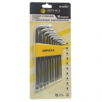 459 р. Набор ключей TORX T9-Т50 Г-образных удлиненных 10 предметов ЭВРИКА ЭВРИКА er-15101lt  с доставкой в г. Майкоп. Увеличить фотографию 1