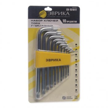 359 р. Набор ключей TORX T9-Т50 Г-образных 10 предметов ЭВРИКА ЭВРИКА er-15101t  с доставкой в г. Майкоп. Увеличить фотографию 1