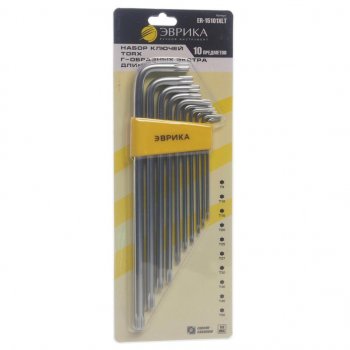 539 р. Набор ключей TORX T9-Т50 Г-образных экстрадлинных 10 предметов ЭВРИКА ЭВРИКА er-15101xlt  с доставкой в г. Майкоп. Увеличить фотографию 1