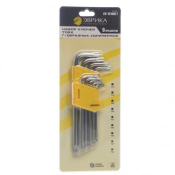 479 р. Набор ключей TORX T10-Т50 Г-образных удлиненных 9 предметов ЭВРИКА ЭВРИКА er-15109lt  с доставкой в г. Майкоп. Увеличить фотографию 1