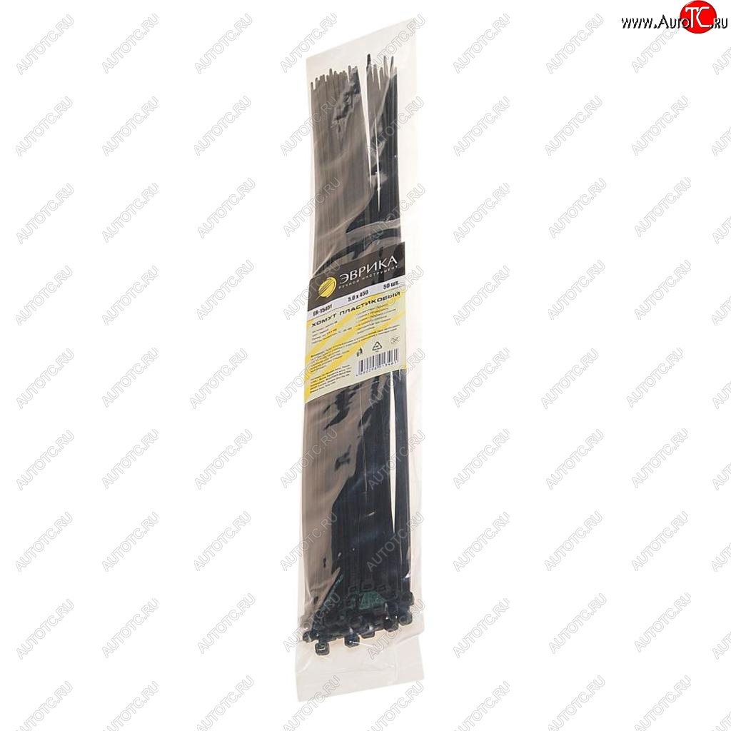 233 р. Хомут-стяжка 450х5.0 пластик черный (50шт.) ЭВРИКА ЭВРИКА er-15451  с доставкой в г. Майкоп