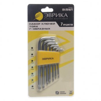 299 р. Набор ключей TORX T10-Т40 Г-образных 7 предметов ЭВРИКА ЭВРИКА er-25107t  с доставкой в г. Майкоп. Увеличить фотографию 1