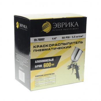 1 379 р. Краскораспылитель пневматический с верхним бачком 0.6л 1.5мм 160-230лмин. 14 ЭВРИКА ЭВРИКА er-76002  с доставкой в г. Майкоп. Увеличить фотографию 4