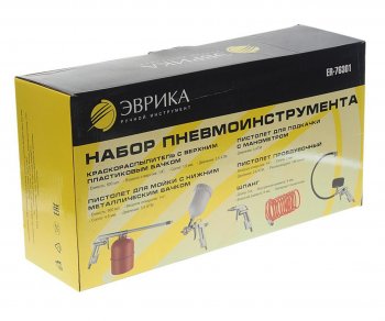 2 999 р. Набор пневмоинструмента (краскораспылитель верх.нижн. бак,пистолет обдувочн.для подкачки) ЭВРИКА ЭВРИКА er-76301  с доставкой в г. Майкоп. Увеличить фотографию 3