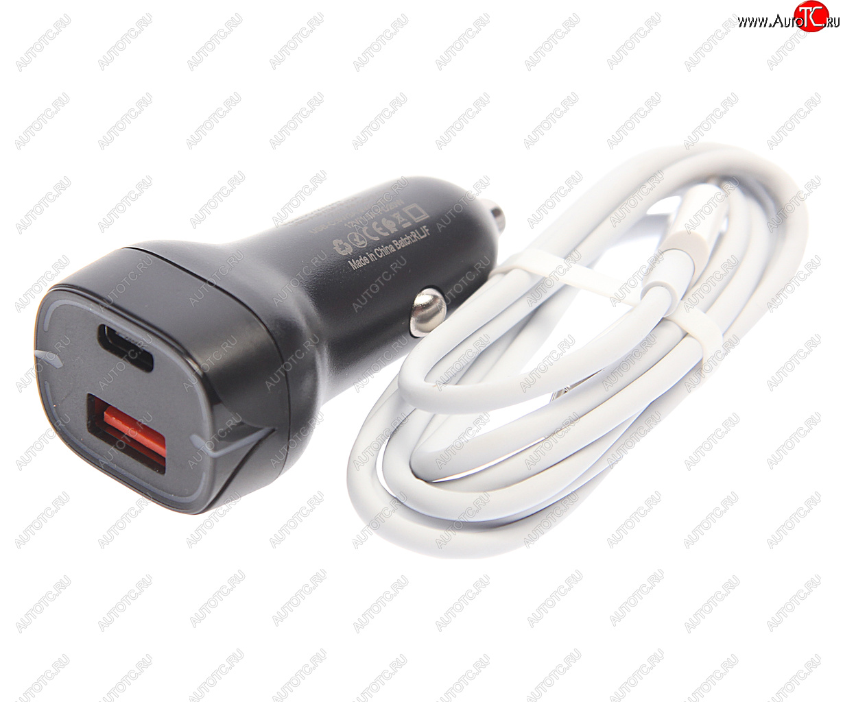 619 р. Устройство зарядное в прикуриватель 1USB + 1 Type C 12V кабель USB Type C EARLDOM EARLDOM es-cc2c black  с доставкой в г. Майкоп