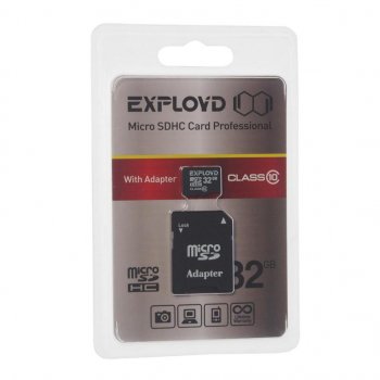 399 р. Карта памяти 32GB MicroSD class 10 + SD адаптер EXPLOYD EXPLOYD ex032gcsdhc10-ad  с доставкой в г. Майкоп. Увеличить фотографию 1