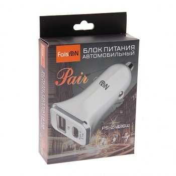 469 р. Устройство зарядное в прикуриватель 2USB 12V FAISON FAISON fs-z-426w white  с доставкой в г. Майкоп. Увеличить фотографию 2